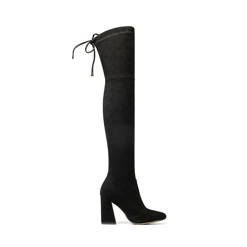 QUTAA  New Flock Leather Women Over The Knee Boots Lace Up Sexy High Heels Autumn Woman Shoes Winter Women Boots Size 34-43