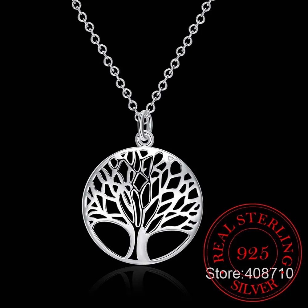 Hot Tree of Life Crystal Round Small Pendant Necklace 925 sterling silver Bijoux Collier Elegant Women Jewelry Gift Dropshipping