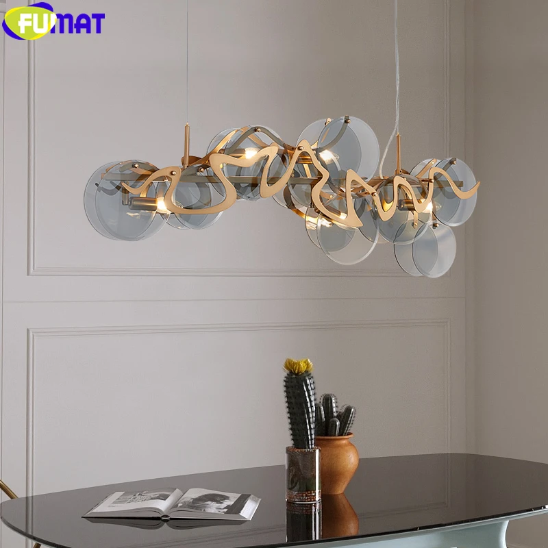 

FUMAT Luxurious Pendant Light Post Modern Style Chandeliers Plating Frame Gray White Glass Shade Hanging Lamps Fixture E14 LED