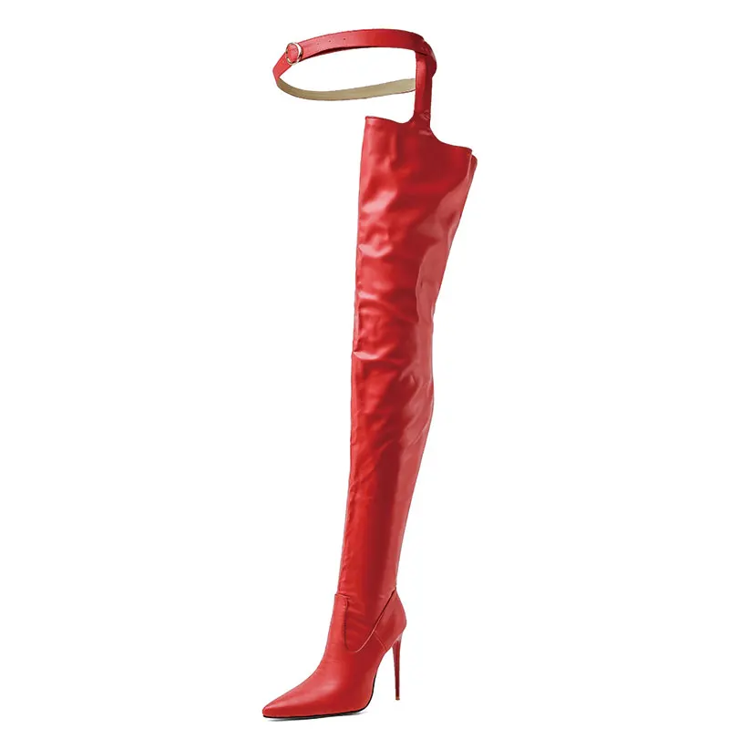 Lasyarrow Sexy Female Over the Knee Boots Women Runway Show Night Club Party Shoes Stiletto Heel Thigh Crotch Boots Red