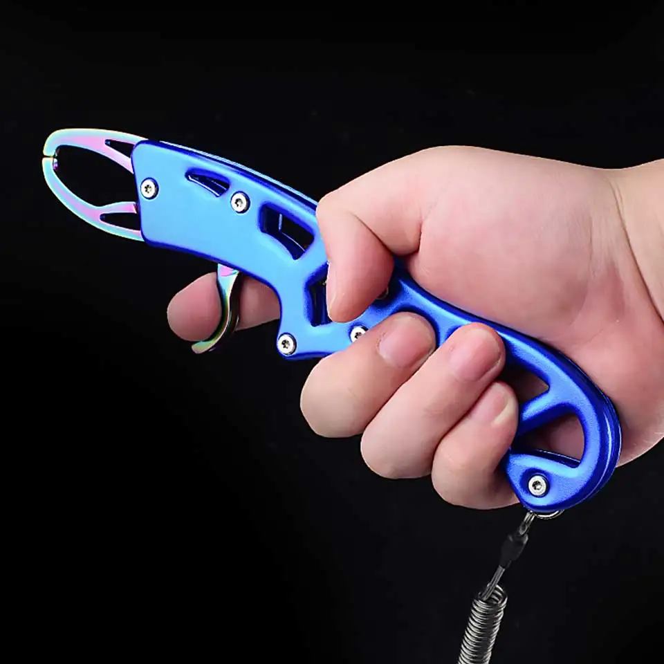 Light Fish Lip Holder Fishing Gripper 21.5CM Metal Fish Grip Red/Blue with Rope