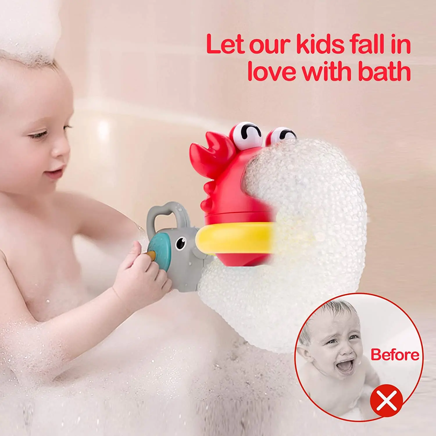 Bath Toy Bubble Bath Manually Maker for Bathtub, Cute Shark and Crab Bubble Bathtub Toys for Toddlers, Bubble Machine for Kids