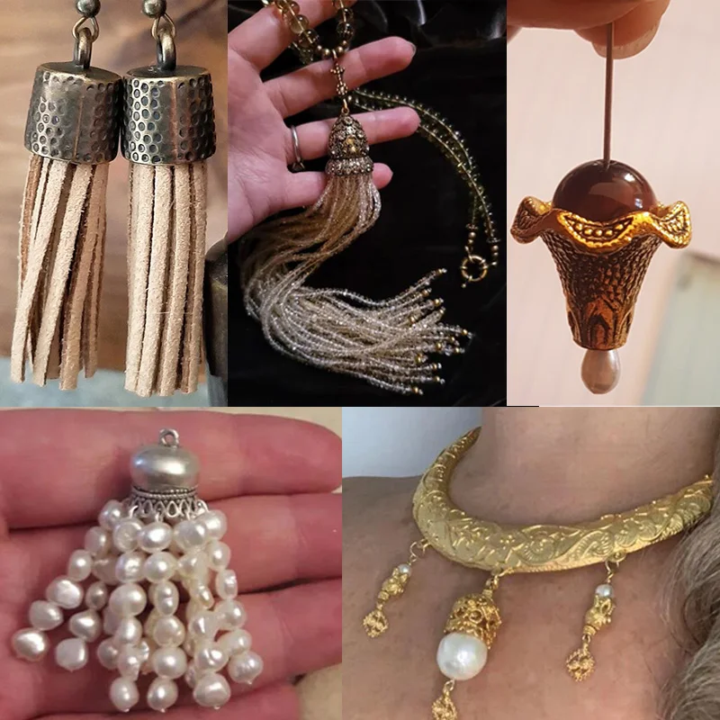 5 sztuk/partia Antique Silver Metal Cord zaślepki Big Hole Tassel okrągłe zaślepki zapięcia dla DIY tworzenia biżuterii ustalenia — zdjęcie 7