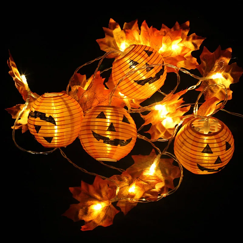 10/20 LED Pumpkin Maple Leaf String Lights Halloween 3D Pumpkin Garland Lights for Halloween Thanksgiving Fall Decoration Light