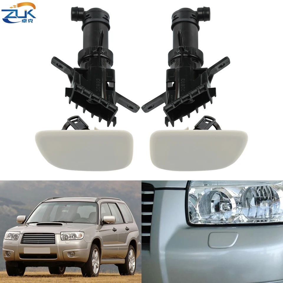 ZUK For Subaru For Forester 2005-2008 Front Bumper Headlight Headlamp Washer Nozzle & Cover Washer Jet Sprayer Cap