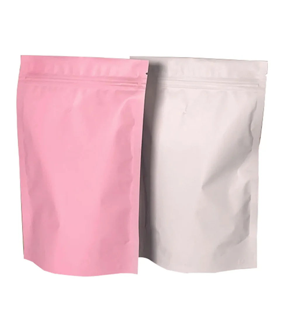 Thick 100pcs Matte Black White Pink Stand Up Pouches Heat Sealable Aluminum Foil Mylar Zip Lock Plastic Bags Food storage bag