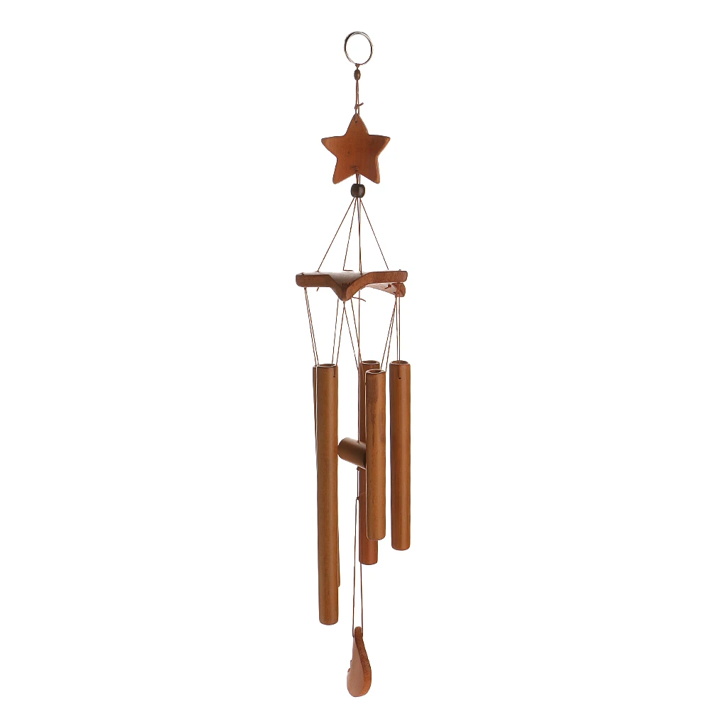 الخيزران Windchime ساحة حديقة ديكور في الهواء الطلق الرياح الدقات نجمة القمر الرياح جرس البني
