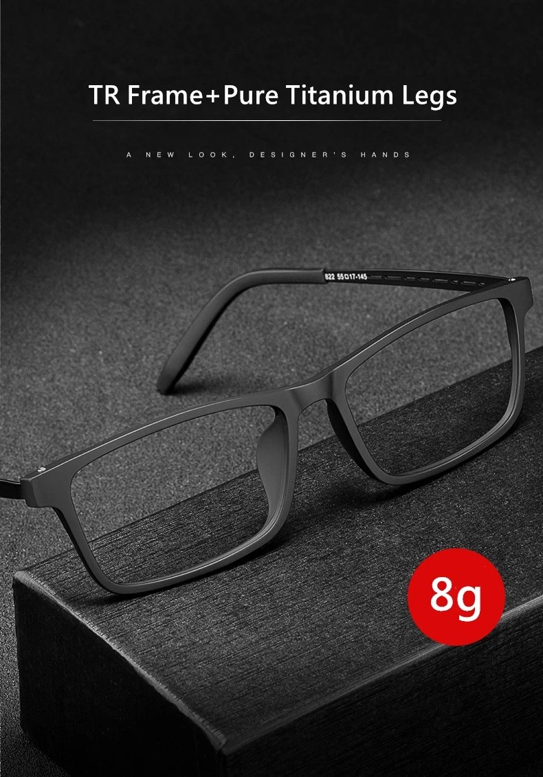 YIMARUILI Ultraleichte Mode TR90 Brillen Frauen Reinem Titan Platz Flexibl Optische Verordnung männer Brillen Rahmen 8822T – Detail 1