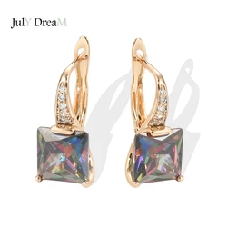 585 Rose Gold Red Green Gradient Zircon Earring for Women Square Cut Stone Rainbow CZ Fashion Party Jewelry Crystal Drop Earring