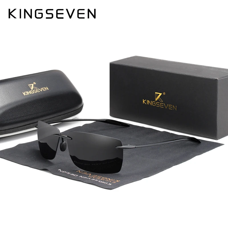 KINGSEVEN-Lunettes de soleil carrées sans monture pour hommes et femmes, lunettes sans monture, lentille miroir, ultralégère, haute qualité, marque