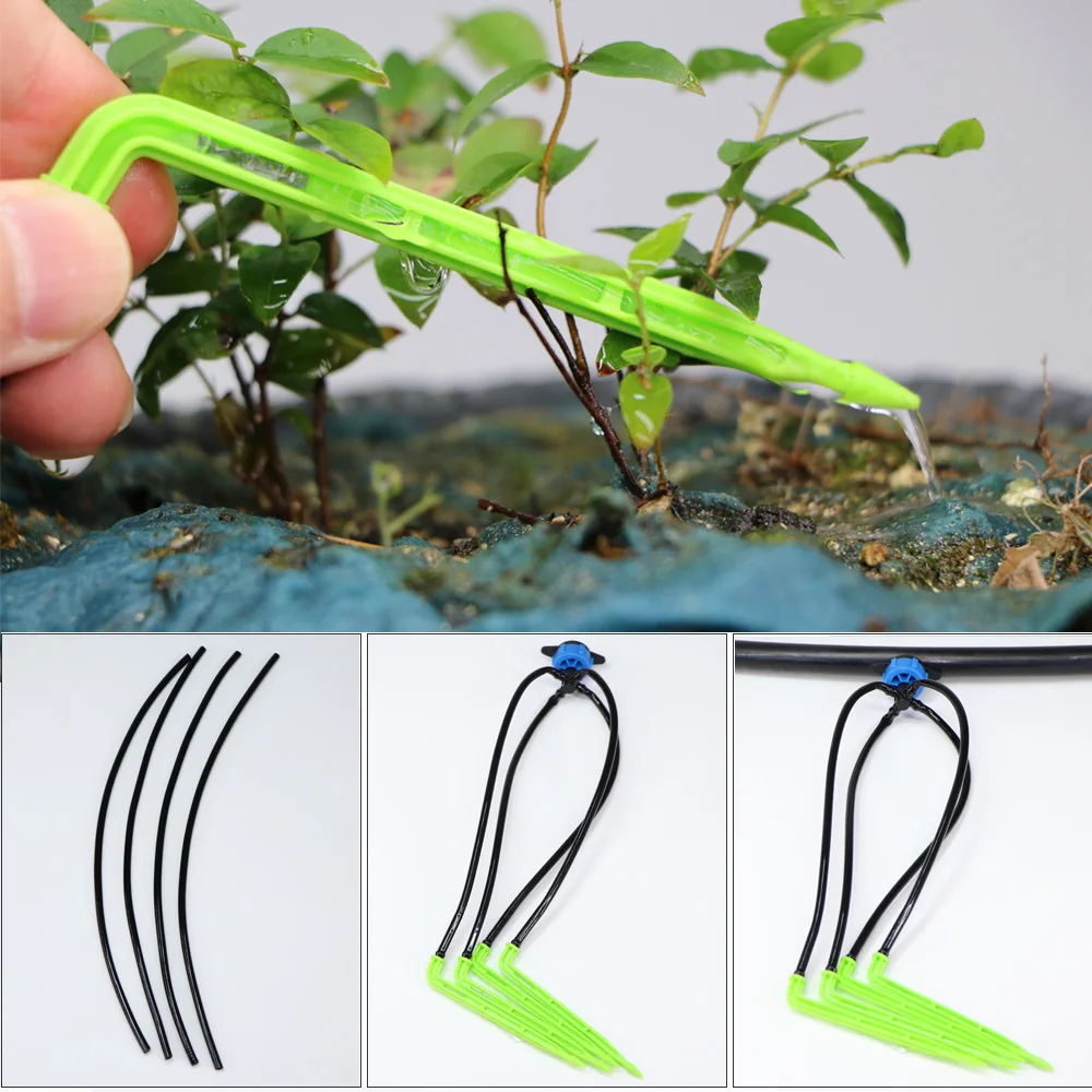 MUCIAKIE 50PCS Green Bend Arrow Dripper Micro Drip Irrigation Kit Watering Saving Emitters for 3/5mm Hose Garden Bonsai