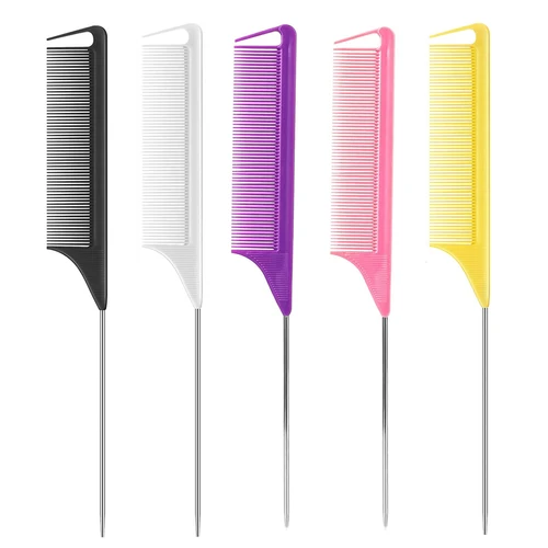 Peine profesional para peinar el cabello con cola puntiaguda, cepillo antiestático para teñir el cabello, pasador de aguja de acero para peluquero, peines con punta de rata, accesorios de peluquero
