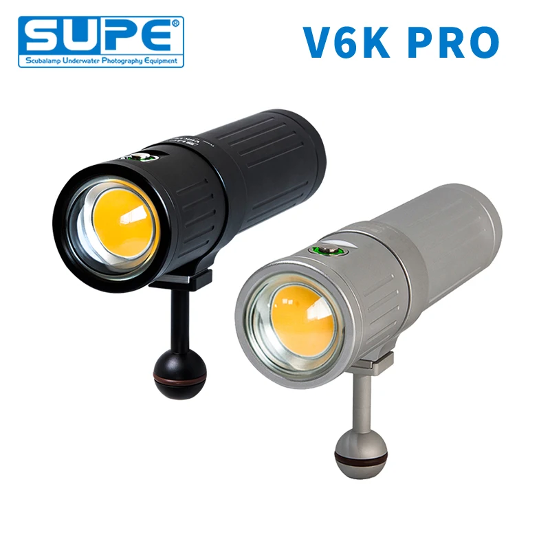 SUPE Scubalamp V6K PRO 12000-Lumens Underwater Photo Video Light Scuba Diving Search Light Beam Angle 120 High-Mid-Low Dimming