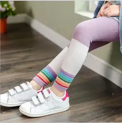 Spring 2024 new children's pantyhose color matching rainbow baby cropped pants girls leggings