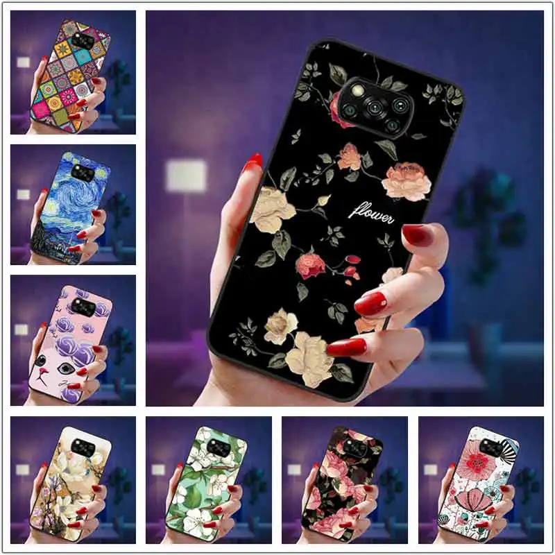 For Xiaomi Poco X3 NFC Case Flowers Relief Silicone Covers For POCO X3 Pro Phone Cases PocoX3 X 3 X3Pro 3D Emboss Funda Capa