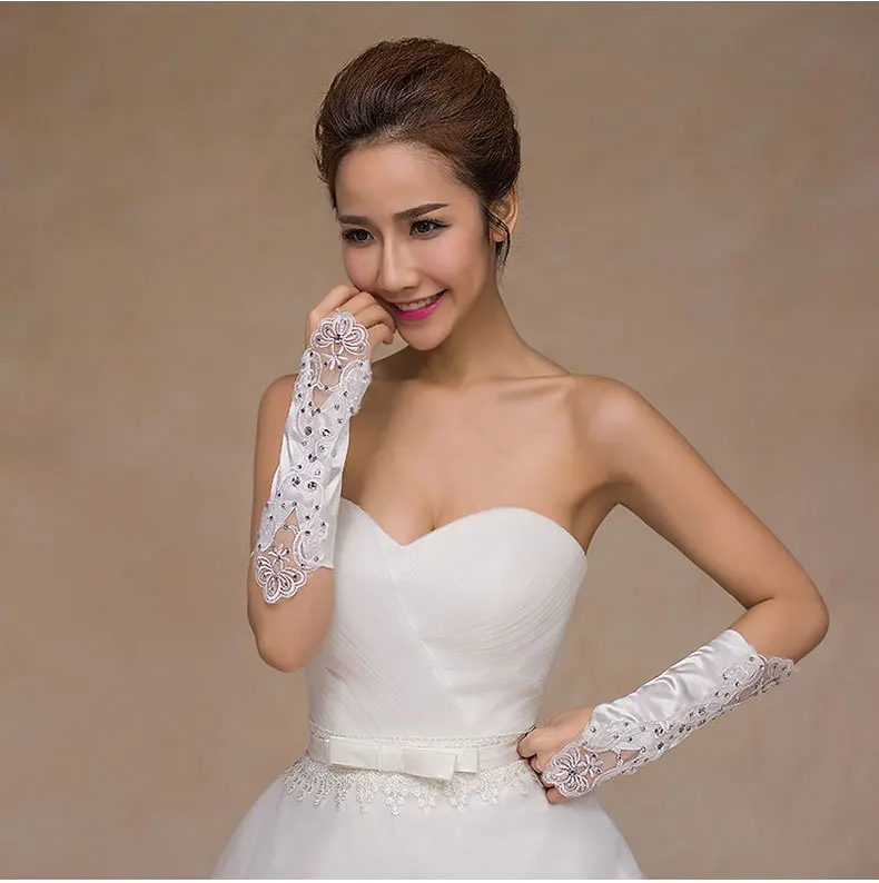 Elegant White  Ivory Bridal Party Gloves for Wedding Prom One Size Fashion  Fingerless  Opera Women Appliques  Gloves with Beads