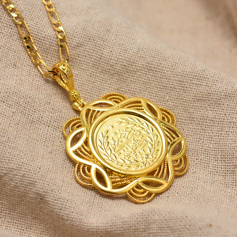 Arabische Goldmünzen-Halskette für Frauen und Männer, Muslimischer Islam Allah Anhänger, Türkischer Schmuck in Goldfarbe – Detail 10