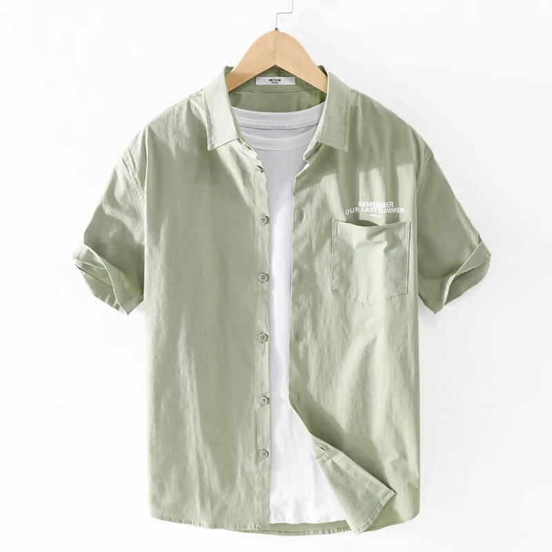 

Summer new style short sleeve solid green shirt men summer casual brand shirts for men fashion camisa chemise tops mens clothes