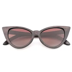 Black Cat Eye Wood Bamboo Polarized Sunglasses for Men and Women,Vintage Sun Glasses Gradient Lens UV400 Eyeglasses