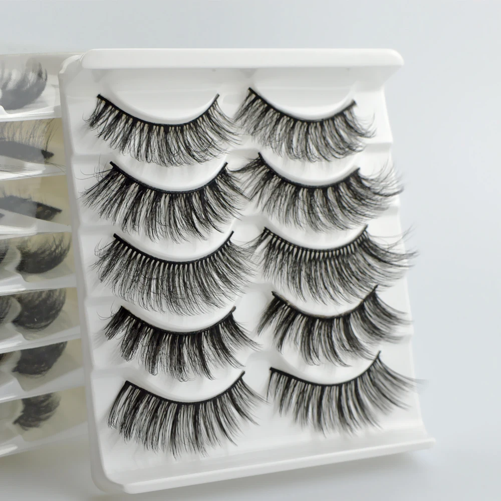 5 Pairs/set 3D Faux Mink Hair False Eyelash Wispy Fluffy Long Lashes Natural Handmade Fake Eyelashes Eye Makeup Extension Tools