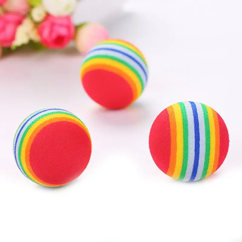 1Pc Colorful Pet Toy Balls Rainbow Foam Ball Interactive Cat Toys Chewing Rattle Scratch Natural Foam Ball Training Pet Supplies