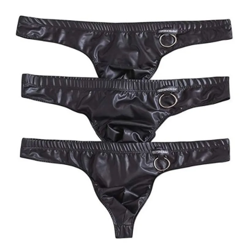 3PCS/Lots Sexy Men Thong G-string Jockstrap PU Leather Micro Bikini Exotic T-back Panties Gay Thongs Latex Panties Tangas Briefs