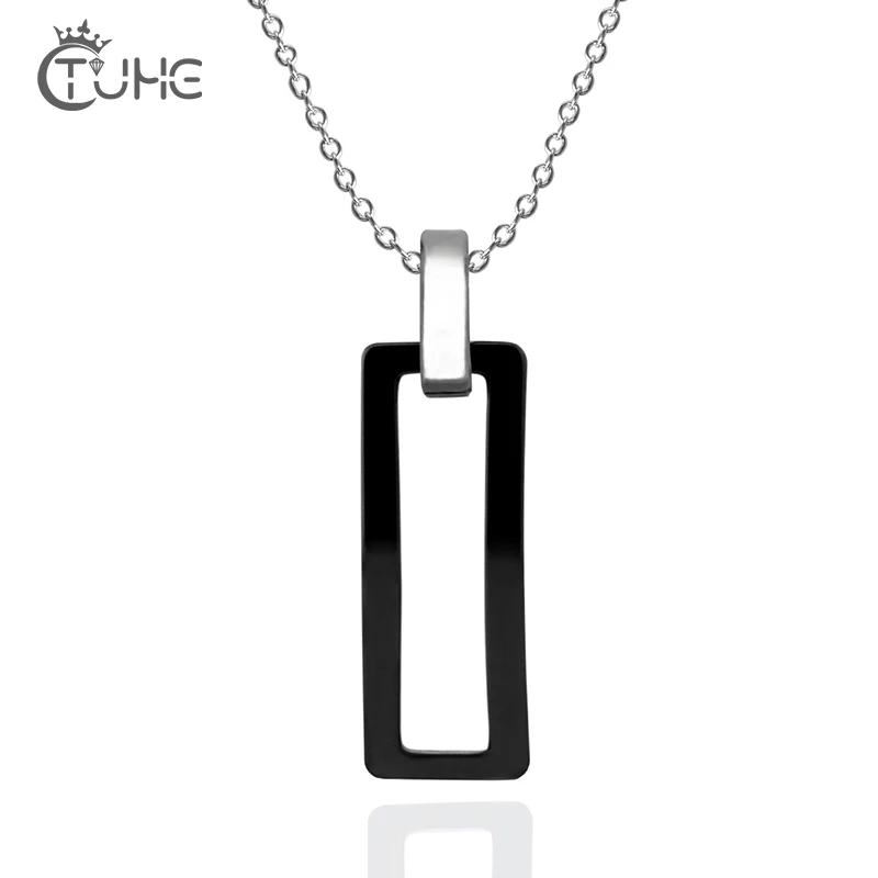 Rectangle Ceramic Women Pendant Necklace Simple Style White Color Fashion Stainless Steel Healthy Women Jewelry With Free Chain