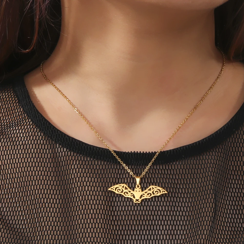 Unift الفولاذ المقاوم للصدأ تخريمية الخفافيش قلادة للنساء مصاص دماء الوحش قلادة المختنق الشرير القوطية بيان مجوهرات هدية الهالوين #3