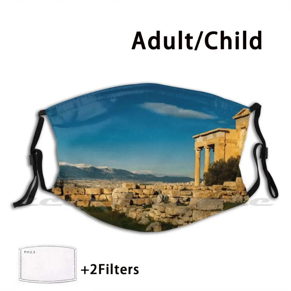 Ancient Erechtheum And Cityscape Washable Trending Customized Pm2.5 Filter Mask Acropolis Temple Athens Parthenon Erechtheion