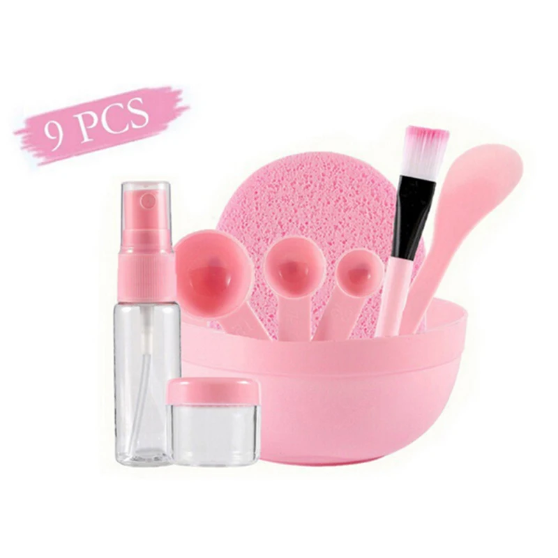 9 Pcs/Set Homemade Bowl Brush Spoon Stick Bottle Sponge DIY Face Mask Tools Kit Makeup Beauty Tool