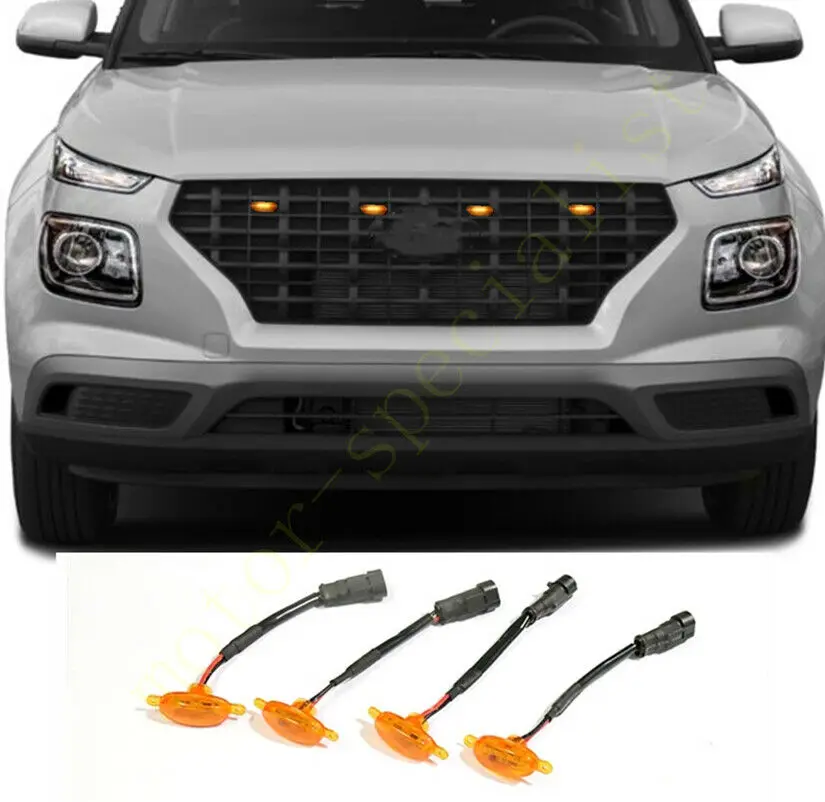 

LED Car Front Grille LED Amber Light Raptor Style Light Kit Decor W/ Wire Speed 4Pcs For Hyundai Venue 2020-2021