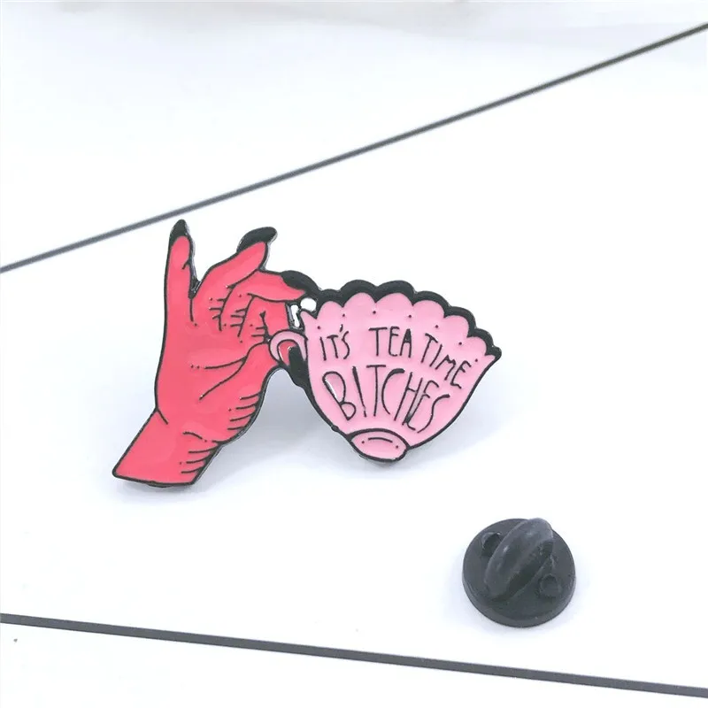 Halloween Hand Cup Enamel Pin Brooch It Is Tea Time Lapel Pin Jeans Shirt Bag Punk Badge Jewelry Gift for Friends