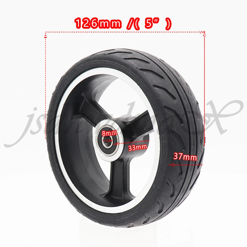 High quality 5 inch tubeless solid tire for balancing car,electric skateboard,Trolley Cart,baby carriage   with alloy hub