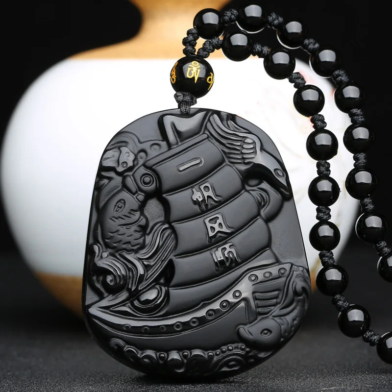 

100% natural Obsidian mascot Pendant Necklace Jewelry Men and Women's Fine Jewelry Obsidian Run smoothly Pendant Necklace