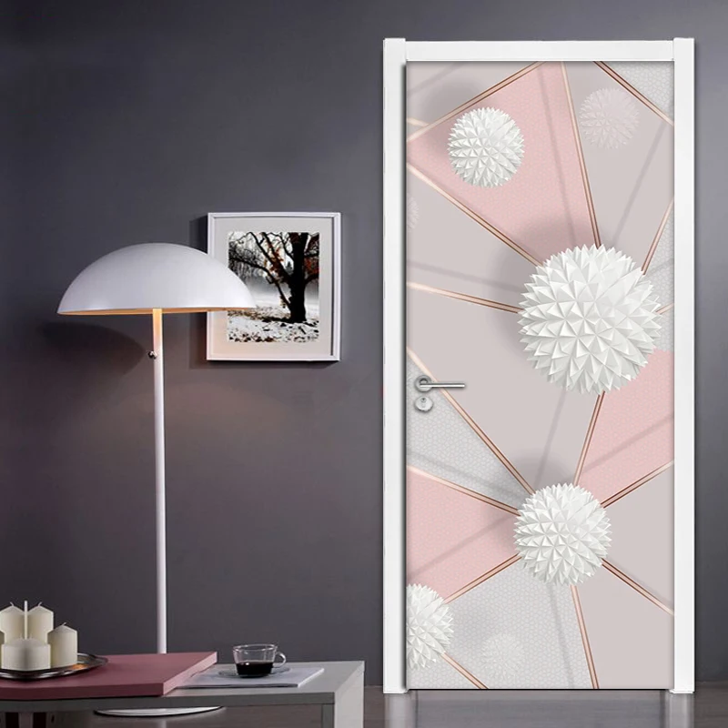 3D Geometric Circle Ball Door Sticker Waterproof Self-adhesive Removable Wall Decals Living Room Bedroom Door Wallpaper Modern