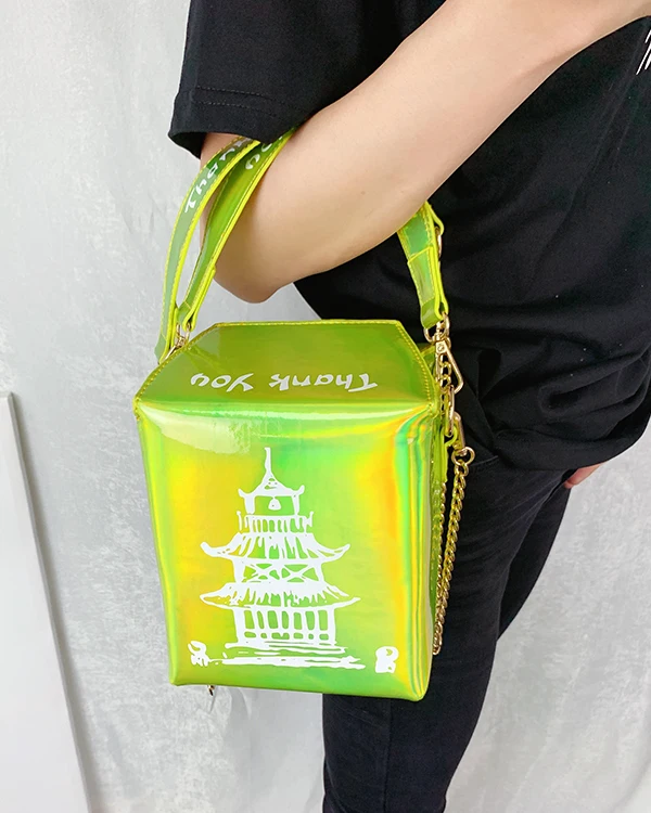 Laser Chinese Takeout Box Purses and Handbags for Women Fashion Crossbody Shoulder Chain Bag for Girl Bucket Bag Pu Leather 2021