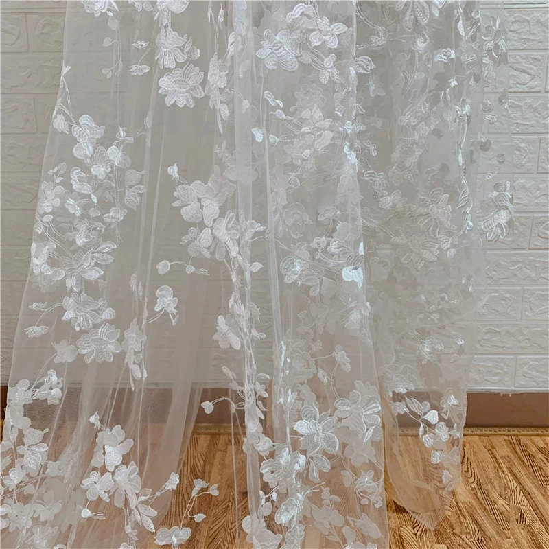 New Lace Fabric Off White Tulle Mesh Embroidery Lace Fabric DIY Wedding Dress Cloth Lace Fabric By The Yard