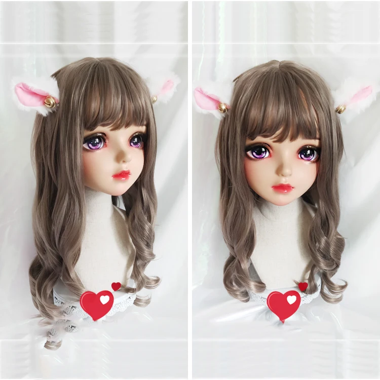 

(Miao10)Female Sweet Girl Resin Half Head Kigurumi BJD Eyes Crossdress Cosplay Japanese Anime Role Lolita Mask With Eyes And Wig