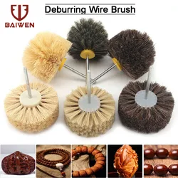 1/3pc Abrasive Sisal Filament / Horse Hair Brush / Bristles Polishing Grinding Head Woodworking For Drill Rotary Tools 6mm Shank
