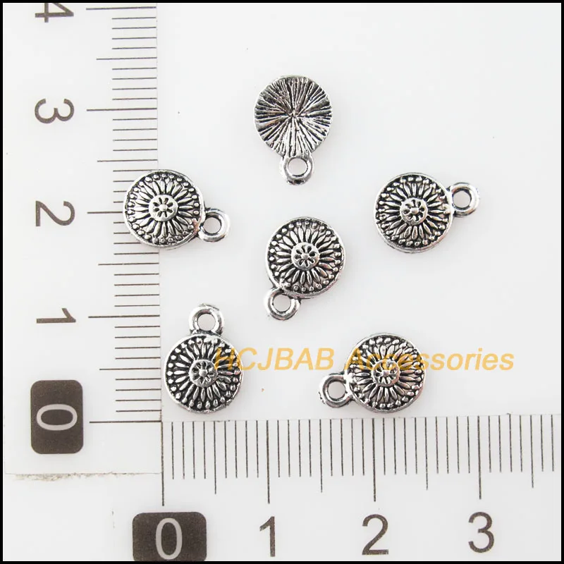 60 New Flower Charms Tibetan Silver Color Round Pendants 7.5x10.5mm