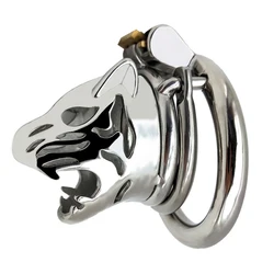 Male Chastity Devices with Anti-loop Animal Tiger head Stainless Steel cock Cage For Men sex toys adult products penis ring