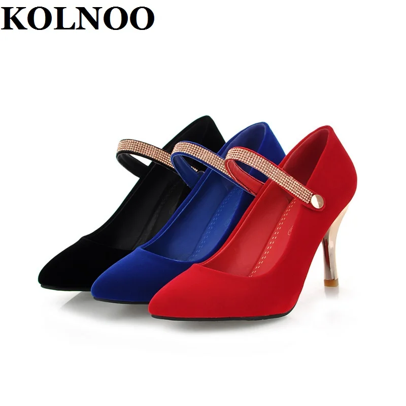 KOLNOO New Arrival Womens Handmade High Heels Pumps Goose-Down Mary Janes Pointed-Toe Sexy Evening Party Fashion Court Shoes