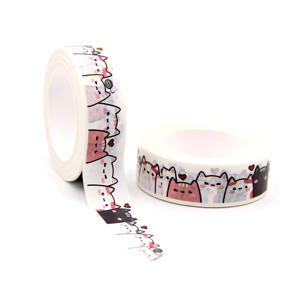 2021 NEW 1PC 15mm x 10m Cute Cat Friends Forever Cartoon Washi Tape Scrapbook Paper Masking Adhesive Washi Tape