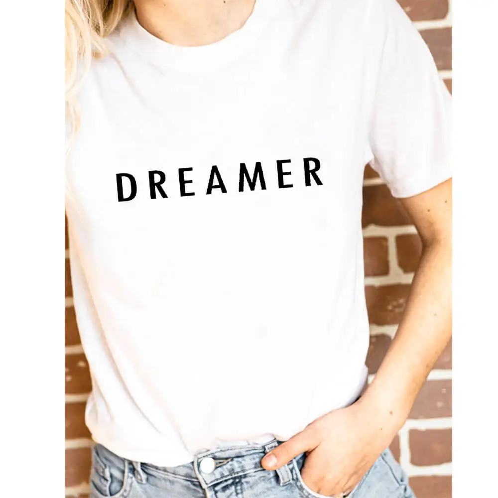 

Dreamer Slogan Printed 100%Cotton Cool Women TShirt Young Girl Trendy Casual O-Neck Pullover Short Sleeve Top Hipster Tumblr Tee