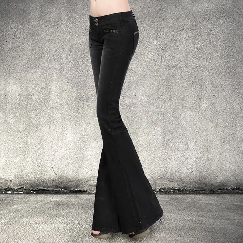 Brand New Womens Jeans Vintage Solid Denim Wide Leg Trousers Female Elegant Slim Fit Black Flare Pants Plus Size 25-32