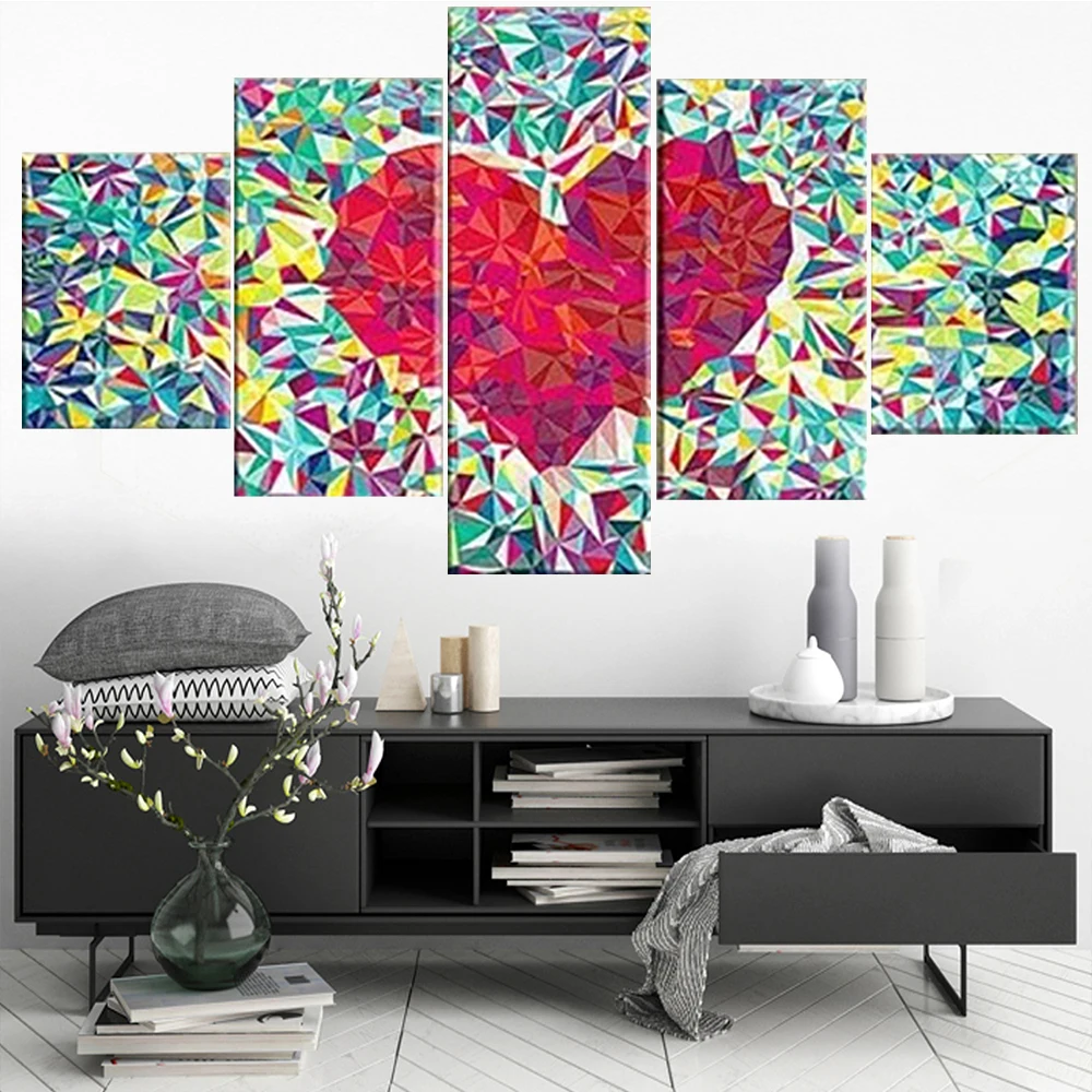 5 Pieces Wall Art Canvas Painting Fragmented Heart Abstract Poster Modern Living Room Framework Pictures Home Decoration