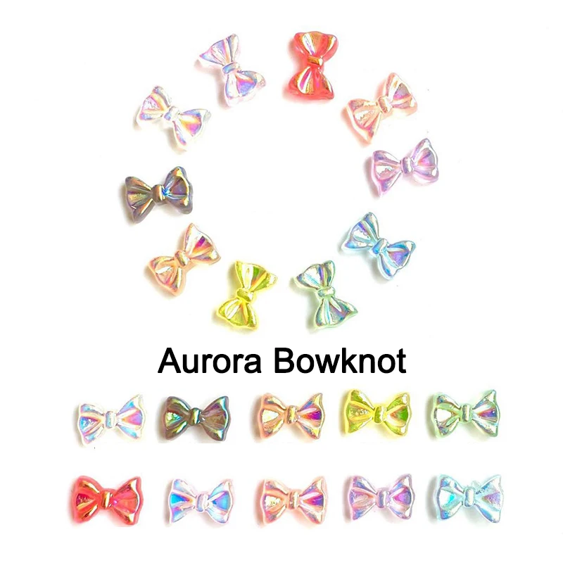 

50pcs Aurora Bowknot Nail Accessories Flat Resin Smart Color Holographic Butterfly 3D Fingernail DIY Decoration 7X11mm