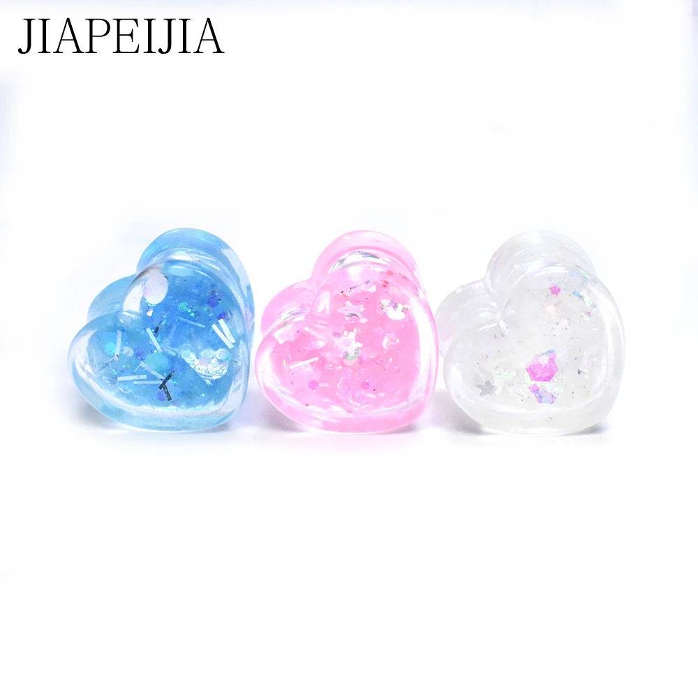 Shineing Paillette Heart-shaped Ear Gauges Tunnels and Plug Acrylic Ear Expander Studs Stretching Piercing Earring 6-25mm