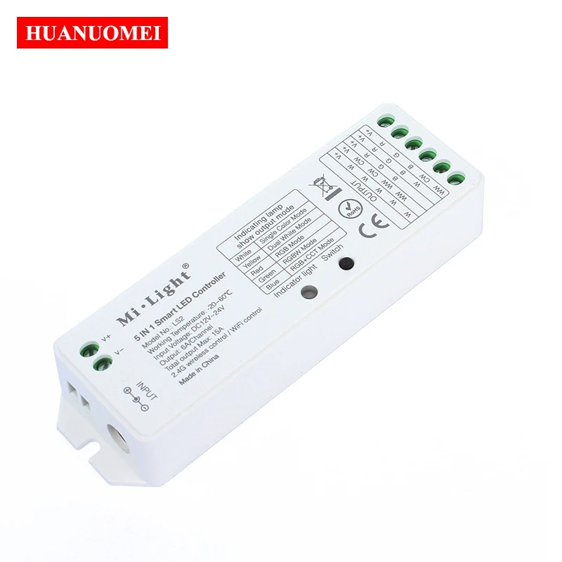 2.4G Remote WiFi Smart LED Controller Single Color CCT RGB RGBW and RGBW+CCT 5 in 1 LED Strip Receiver DC12-24V input Max 15A