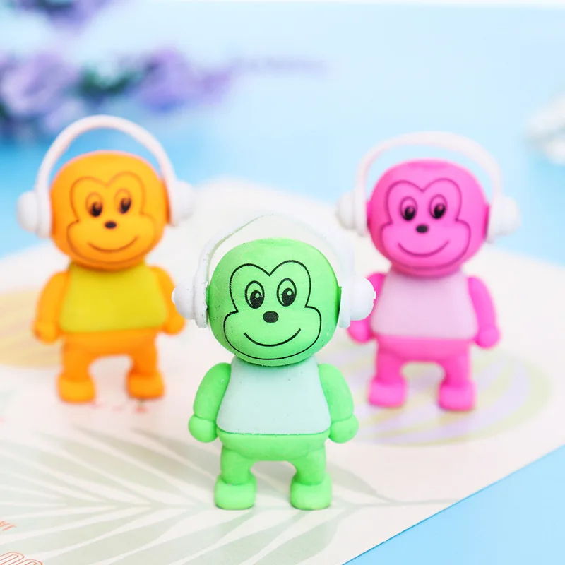 36PcsCartoon Earphone Monkey Animal Eraser/Kindergarten Student Stationery For Children/Christmas Creative Gifts Prize